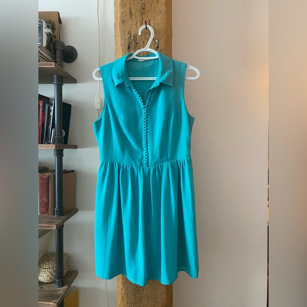 ModCloth Esley Aqua Blue Collared Button Up Dress (S)